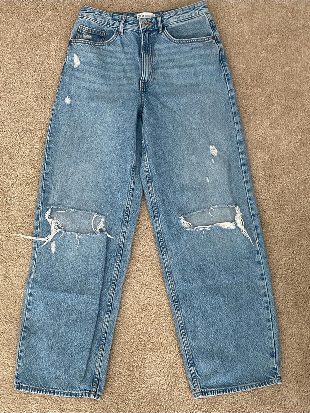 Zara Light Blue High Rise Distressed Jeans
